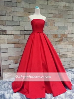 Simple Red Strapless Bows-Sashes Puffy Prom Dresses_1