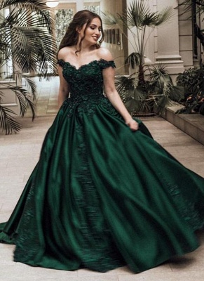 Elegant Dark Green Puffy Prom Dresses | Off-The-Shoulder Ball Gown Quinceanera Dresses BC0737_2