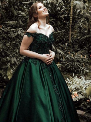 Elegant Dark Green Puffy Prom Dresses | Off-The-Shoulder Ball Gown Quinceanera Dresses BC0737_5