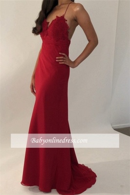Glamorous Sweep-Train Sheath Evening Dresses | Spaghetti-Straps Appliques 2021 Formal Gowns_3