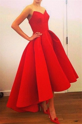 Sexy Red Sweetheart Hi-Lo Satin Simple Design Elegant Prom Dress_2