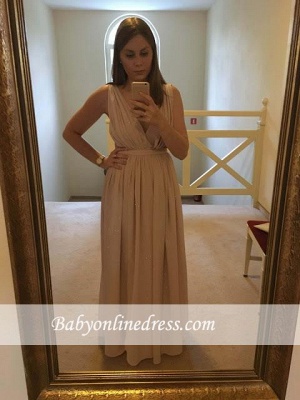 Sleeveless Elegant Maternity Dresses Chiffon V-Neck Long Baby Shower Dress_1