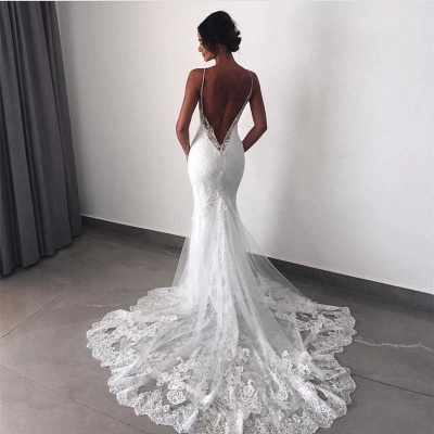 Sexy Backless Mermaid Wedding Dresses | Spaghetti Straps Beading Bridal Gowns_2