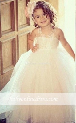 Romantic A-line Jewel Lace Sleeveless Long Tulle Flower Girl Dress with Bow BA5043_3