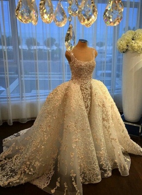 Gorgeous Ball Gown Wedding Dresses Lace Appliques Bridal Gowns with Overskirt_4