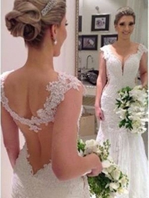 Sheath-Column Backless Sexy Sleeveless Straps Lace Wedding Dress_2