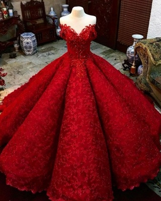 Luxury Burgundy Lace A-Line Quinceanera Dresses | Off-The-Shoulder Beaded Long Prom Dresses_2