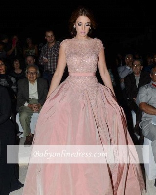 Charming Pink Cap-Sleeve Prom Dress 2021 Designer Diamonds Evening Dress_4