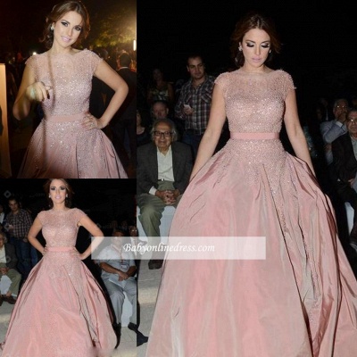 Charming Pink Cap-Sleeve Prom Dress 2021 Designer Diamonds Evening Dress_3