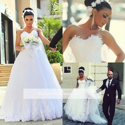 Newest A-line Sweetheart Sleeveless Lace Wedding Dress_1