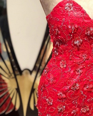 Luxury Red Mermaid Evening Dresses | Sweetheart Sleeveless Lace Beading Long Evening Dresses_3