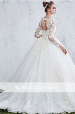 Sexy White Gown Ball Jewel Long-Sleeve Lace Wedding Dresses_1