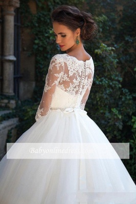 Fall Elegant Half Long Sleeves Bridal Ball Gown Lace Wedding Dresses_1