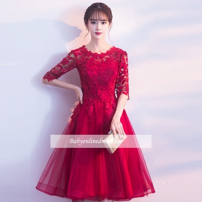 Knee-Length Lace Appliques Elegant Half-Sleeves Cheap Homecoming Dresses_2