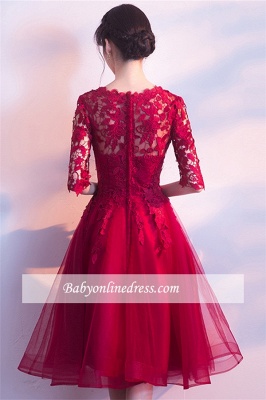 Knee-Length Lace Appliques Elegant Half-Sleeves Cheap Homecoming Dresses_3
