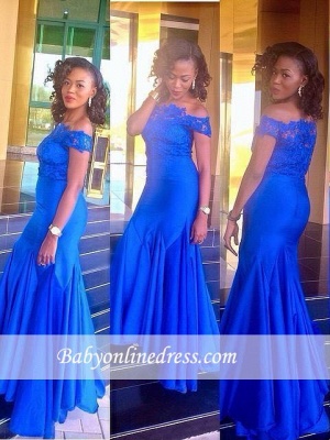 Newest Royal Blue Off-the-Shoulder Lace Mermaid Prom Dress_3