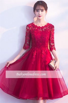 Knee-Length Lace Appliques Elegant Half-Sleeves Cheap Homecoming Dresses_4