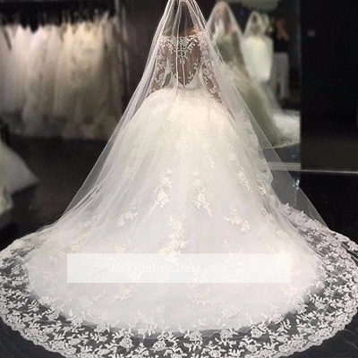 Luxury Appliques Long-Sleeves Bridal Gowns Scoop Crystal Tulle Wedding Dresses_1