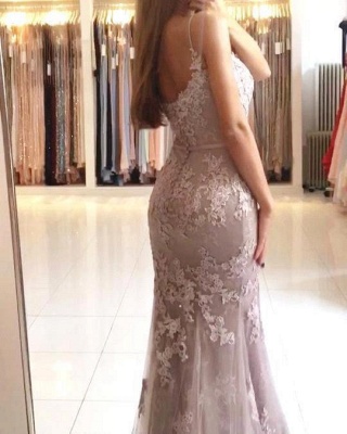 Elegant Sleeveless Mermaid Prom Dresses | Spaghettis Straps Lace Appliques Evening Gowns_3