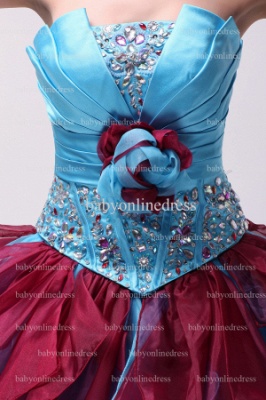 Hot Sale Pretty Dresses For Quinceanera Custom Made Strapless Beaded Flower Organza Gowns On Sale BO0826_2