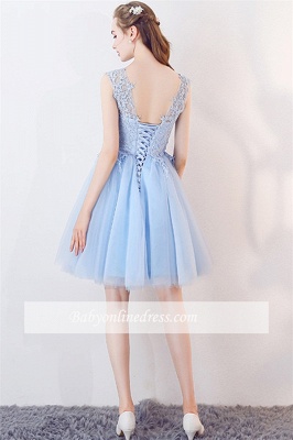 Baby-Blue Short Lace Sleeveless Appliques Tulle Homecoming Dresses_3