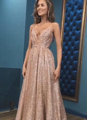 Sexy Spaghetti Straps Prom Dresses | Shiny Sequin Long Party Dress_2