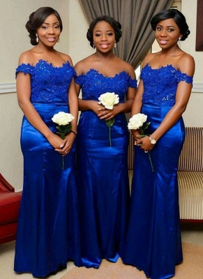 Royal Blue Mermaid Bridesmaid Dress | Off-the-Shoulder Long Wedding Party Dress_1