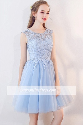 Baby-Blue Short Lace Sleeveless Appliques Tulle Homecoming Dresses_4