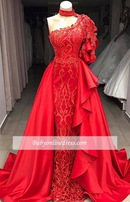 Gorgeous High Neck One-Shoulder Prom Gowns | Overskirts Mermaid 2021 Evening Dresses_2