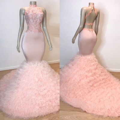 Elegant Pink Mermaid Prom Dresses | Halter Open Back Evening Gowns_2