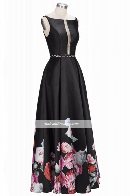 Crystal Black Printing Floor-Length A-line Sleeveless Evening Dress_2