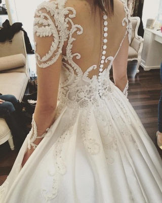 Luxury Ball Gown Wedding Dresses | Sheer Long Sleeves Chapel Train Bridal Gowns_5