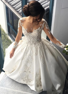 Luxury Ball Gown Wedding Dresses | Sheer Long Sleeves Chapel Train Bridal Gowns_7