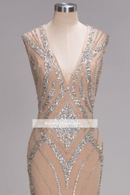 Mermaid Sleeveless Gorgeous Long V-Neck Crystal Beadings Prom Dress_5