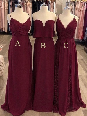 Cheap Burgundy A-Line Bridesmaid Dresses | Simple Ruched Chiffon Wedding Party Dresses_1