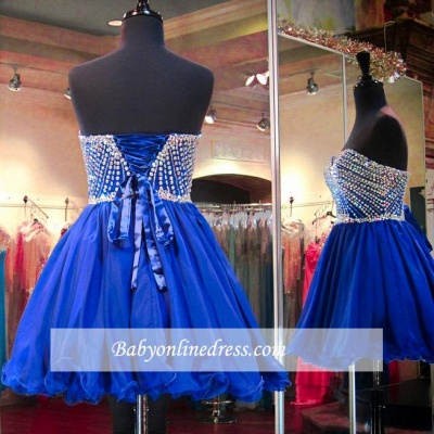Mini Crystal Lace-Up Sweetheart Blue Homecoming Dresses_4
