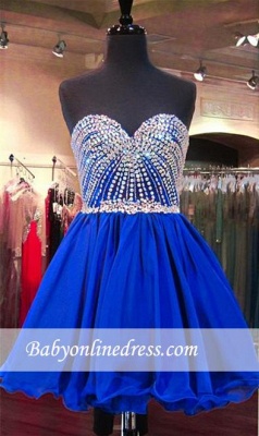 Mini Crystal Lace-Up Sweetheart Blue Homecoming Dresses_5