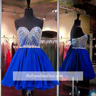Mini Crystal Lace-Up Sweetheart Blue Homecoming Dresses_3