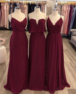 Cheap Burgundy A-Line Bridesmaid Dresses | Simple Ruched Chiffon Wedding Party Dresses_2