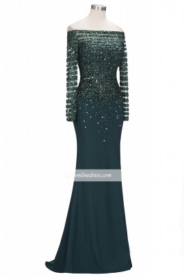 Sequins Long-Sleeves Dark-Green off-the-Shoulder Mermaid Evening Dress_2