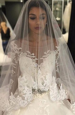 Luxury Appliques Long-Sleeves Bridal Gowns Scoop Crystal Tulle Wedding Dresses_2