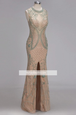 Mermaid Split Beadings Sleeveless Glamorous Scoop Prom Dress_2