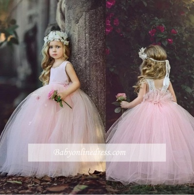 Flower Long Cute Pink Ball-Gown Girl Dresses_1