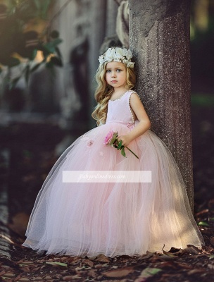 Flower Long Cute Pink Ball-Gown Girl Dresses_3