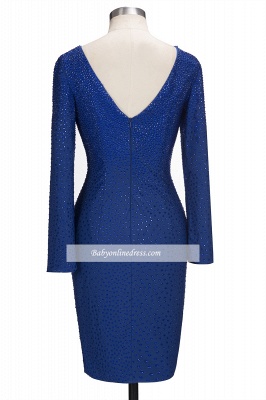 Long-Sleeves Sheath Knee-Length Royal-Blue Beading Formal Dresses_4
