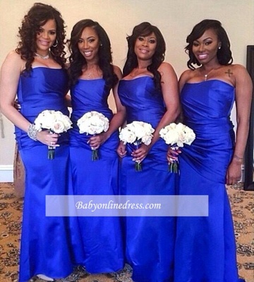 Elegant Royal Blue Strapless Floor Length Long Ruched Bridesmaid Dress_1