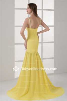 Yellow Straps Sequins Prom Gowns 2021 Mermaid Side Slit Evening Dresses_2