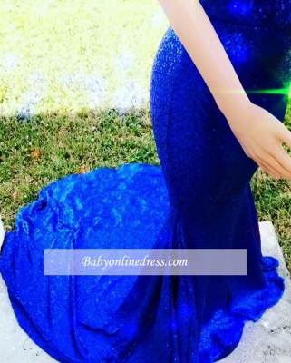 Shiny Halter Sleeveless Royal-Blue Prom Dresses | Sequins Mermaid 2021 Long Evening Gowns_3