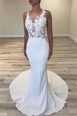 Exquisite Lace Mermaid Wedding Dresses | Scoop Sleeveless Appliques Bridal Gowns_1