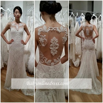 2021 Gorgeous Sleeveless Lace Mermaid Sweep-Train Designer Wedding Dress_1